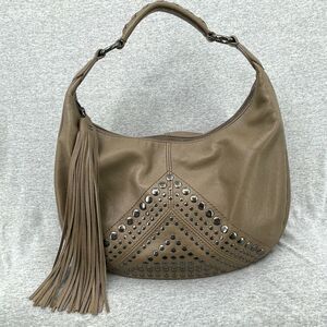 Isabella Fiore Purse Tan Leather Studded Fringe Hobo Shoulder Handbag Braided